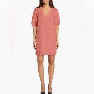 BB Dakota Coral Pink V-Neck Puff Sleeve Shift Dress